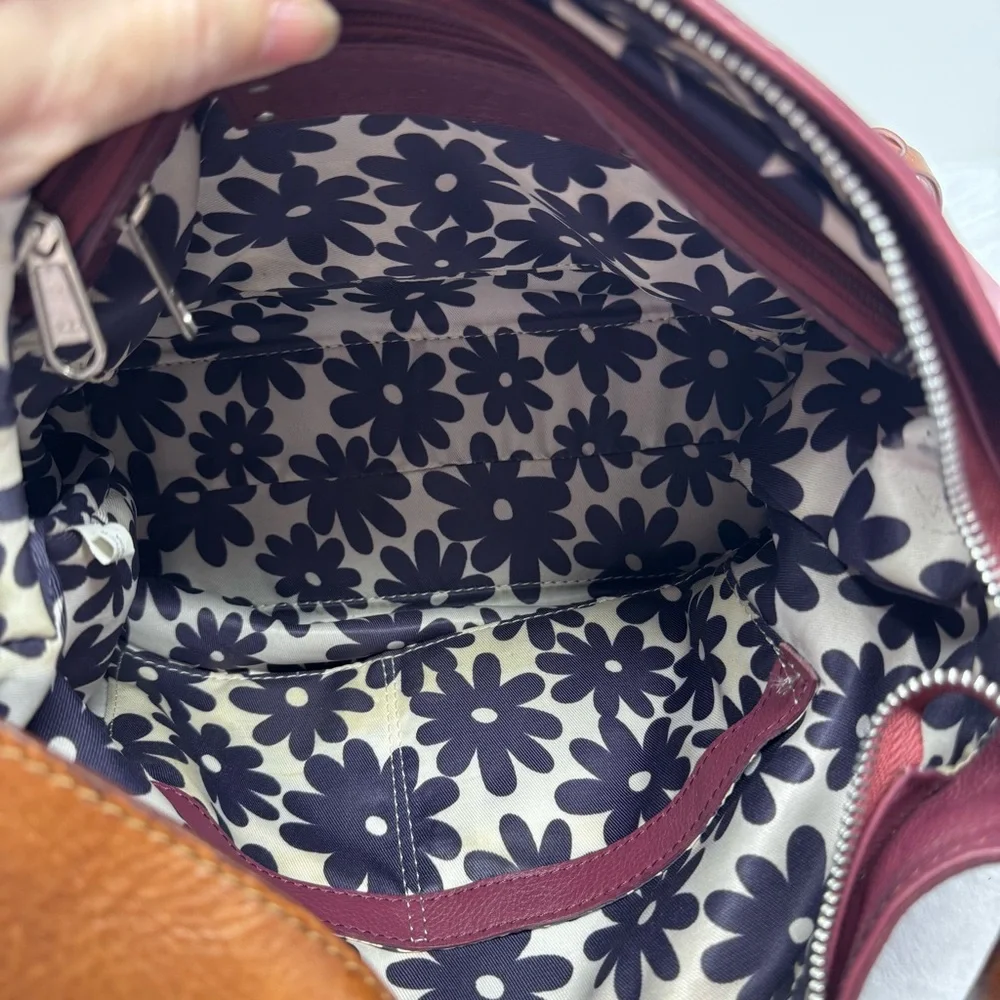 Nino Bossi Burgundy‎ Leather Hobo Shoulder Bag Braided Strap zip Closure